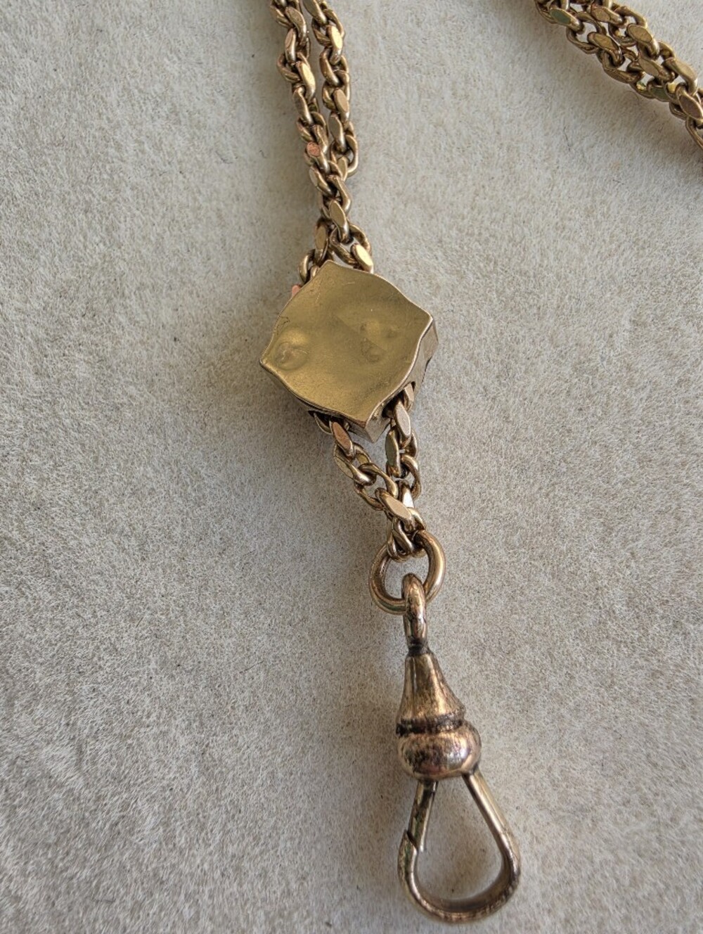 Antique Gold-Tone Watch Chain with Genuine Seed Pearls & Blue Paste Glass - Picture 12 of 12